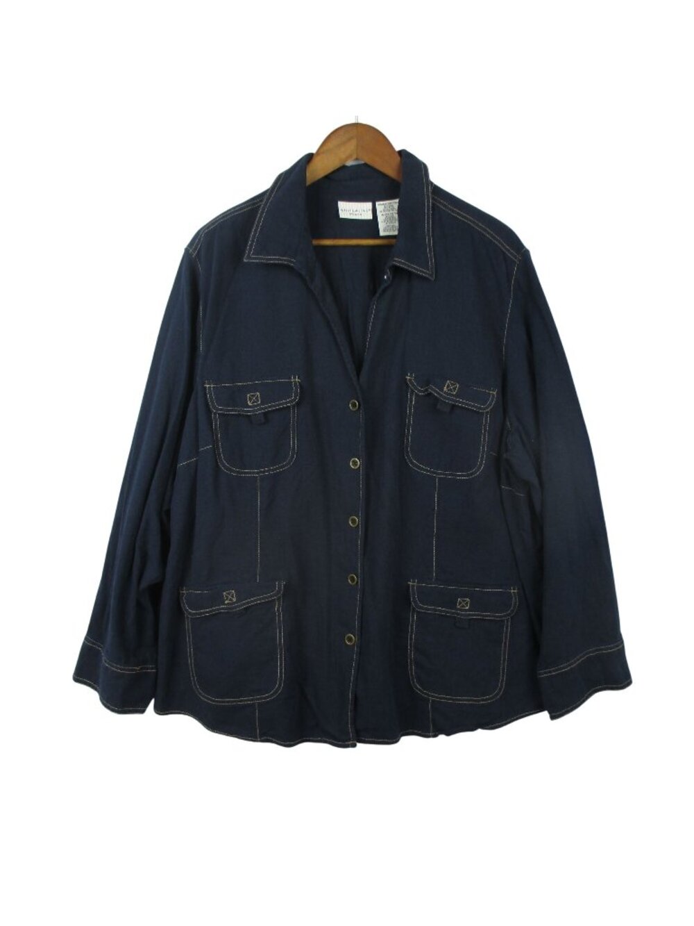 White Stag Woman Navy Button-Down Jacket 26W/28W Linen Blend 4-Pocket Design